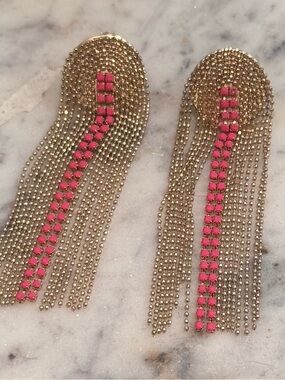NEW GOLD DANGLE RAINBOW SHAPE STATEMENT EARRINGS